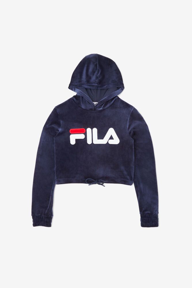 Fila Hoodie Womens Navy Aitana Crop Velour - Ireland 09185-DRSQ